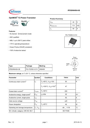IPD50N04S4-08 datasheet cover page