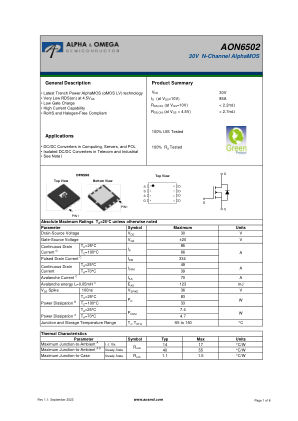AON6502 数据手册首页