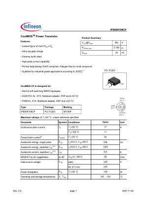 IPB50R199CP 数据手册首页