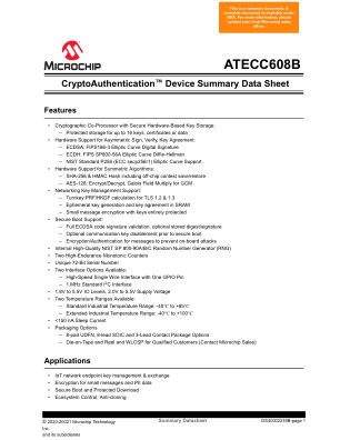 ATECC608C-SSHDA-T 数据手册首页