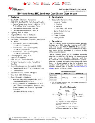 ISO7342-Q1 datasheet cover page