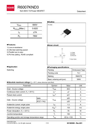 R6007KND3 datasheet cover page
