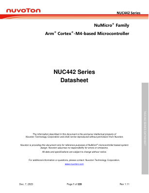 NUC442 数据手册首页