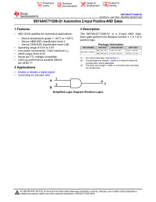 SN74AHCT1G08-Q1 数据手册首页