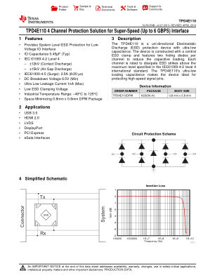 TPD4E110 datasheet cover page