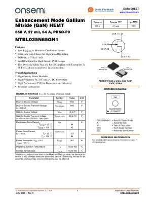 NTBL035N65GN1 datasheet cover page