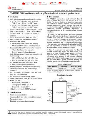 TAS2555 datasheet cover page