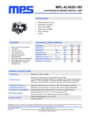 MPL-AL4020-1R5 datasheet cover page