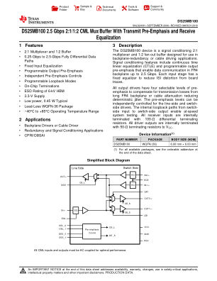 DS25MB100 数据手册首页