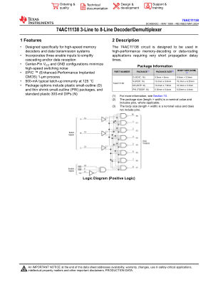 74AC11138 数据手册首页