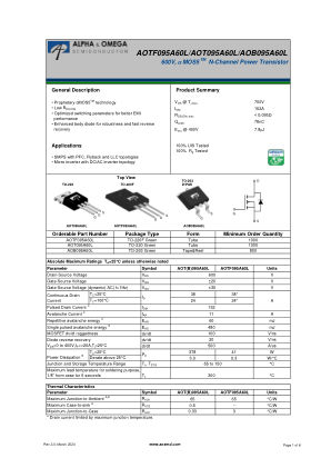 AOTF095A60L datasheet cover page