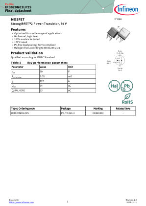 IPB020N03LF2S datasheet cover page