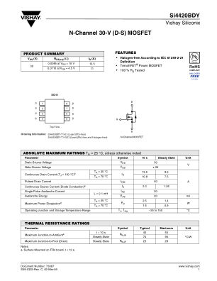 SI4420BD datasheet cover page