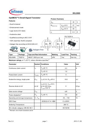 BSL306N 数据手册首页