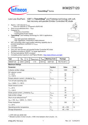 IKW25T120 数据手册首页