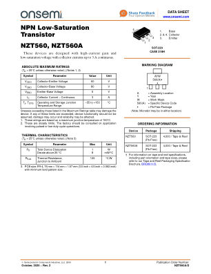 NZT560A datasheet cover page