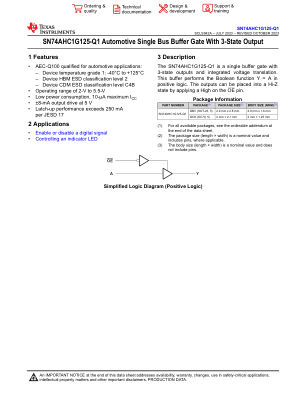 SN74AHC1G125-Q1 datasheet cover page