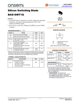 BAS16WT1 datasheet cover page