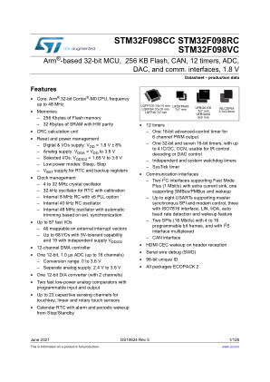 STM32F098CC 数据手册首页