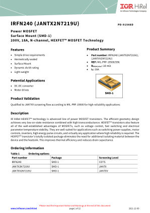 IRFN240 datasheet cover page