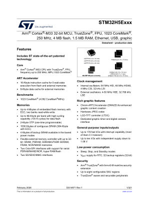 STM32H5E4VJ 数据手册首页