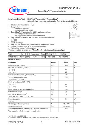 IKW25N120T2 datasheet cover page