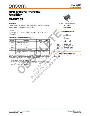 MMBT5551 数据手册首页