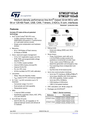 STM32F103C8 数据手册首页