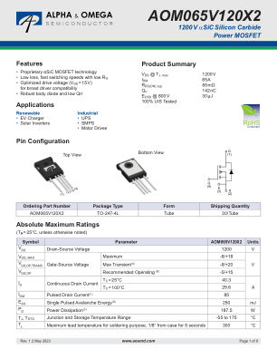 AOM065V120X2 datasheet cover page