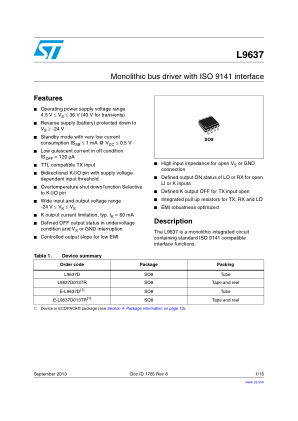 L9637 datasheet cover page