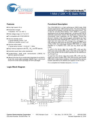CY62128EV30 datasheet cover page