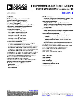 ADF7023-J 数据手册首页