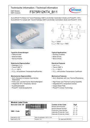 FS75R12KT4-B11 datasheet cover page