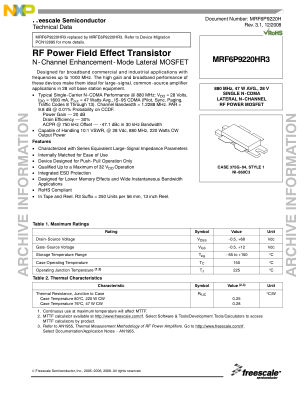 MRF6P9220H 数据手册首页