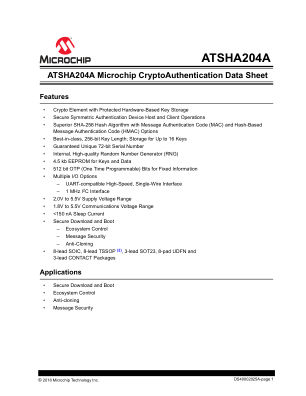 ATSHA204A-MAHDA-T 数据手册首页