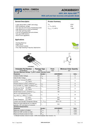 AOK60B65H1 datasheet cover page