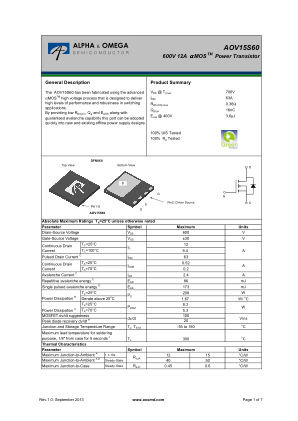 AOV15S60 数据手册首页