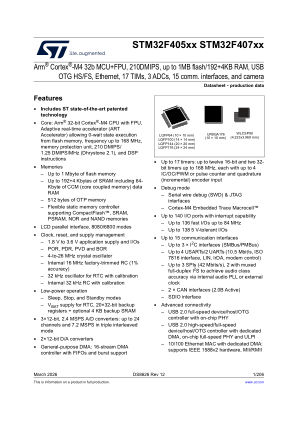 STM32F405ZG 数据手册首页