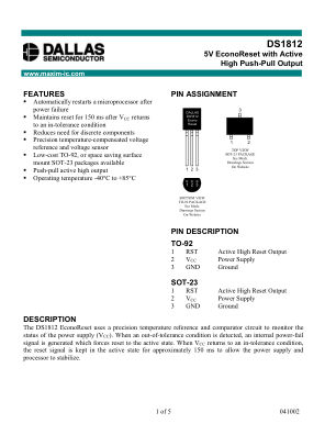 DS1812 datasheet cover page