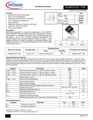 AUIRFS3107-7TRL 数据手册首页
