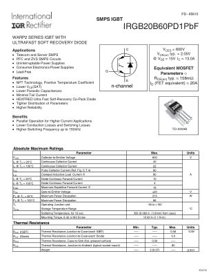 IRGB20B60PD1 datasheet cover page
