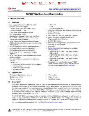 MSP430FG479 数据手册首页