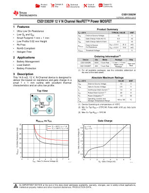 CSD13302W datasheet cover page
