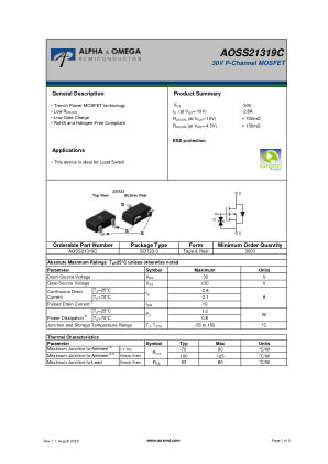 AOSS21319C datasheet cover page