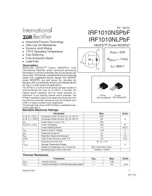 IRF1010NS 数据手册首页
