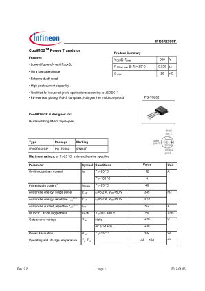 IPI60R250CP 数据手册首页