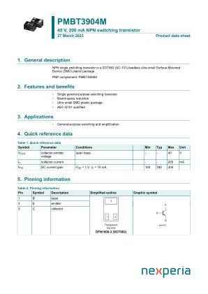 PMBT3904M datasheet cover page