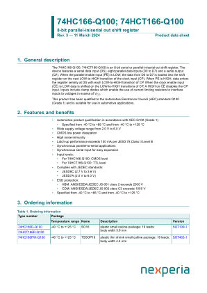 74HC166PW-Q100J datasheet cover page