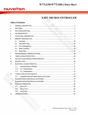 W77LE58 datasheet cover page