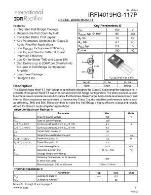IRFI4019HG-117P datasheet cover page
